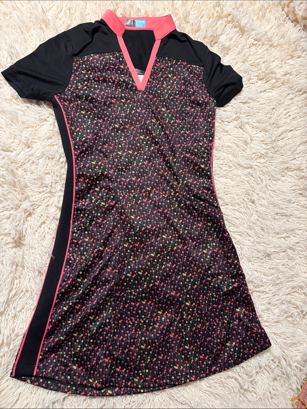 PGA tour xs mini funfetti floral short sleeve golf tennis athletic dress